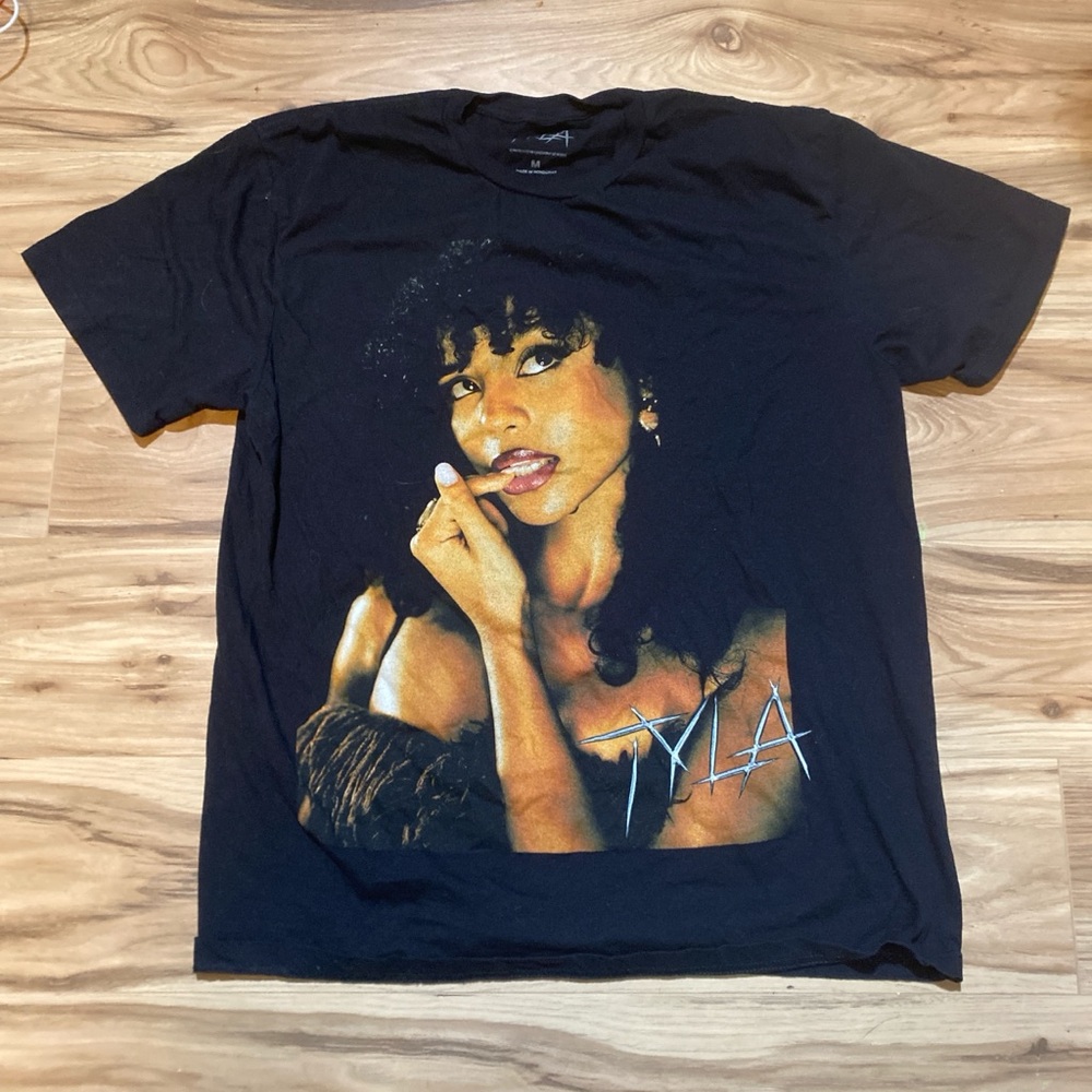 Black Graphic TYLA T-Shirt with Portrait Design